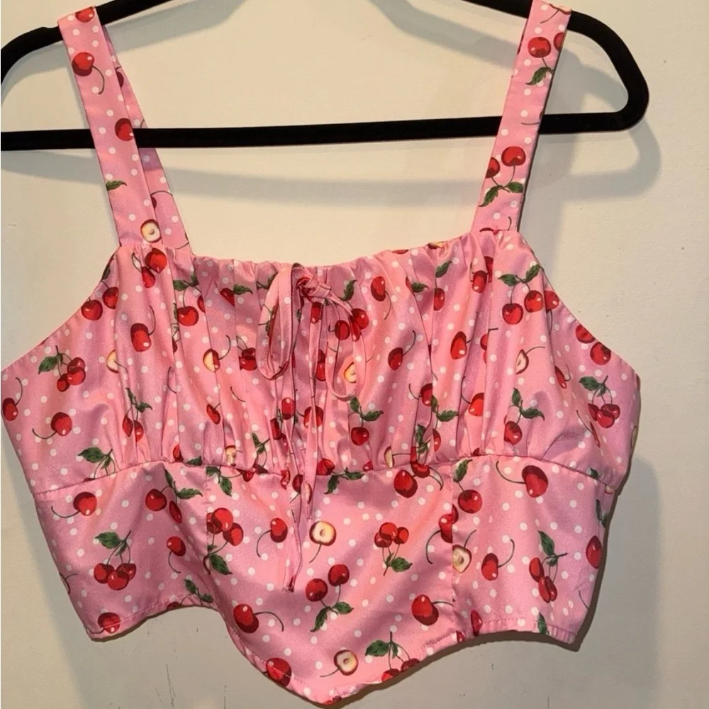 SHEIN Pink Cherry Print 2 Piece Set - Picture 2 of 5